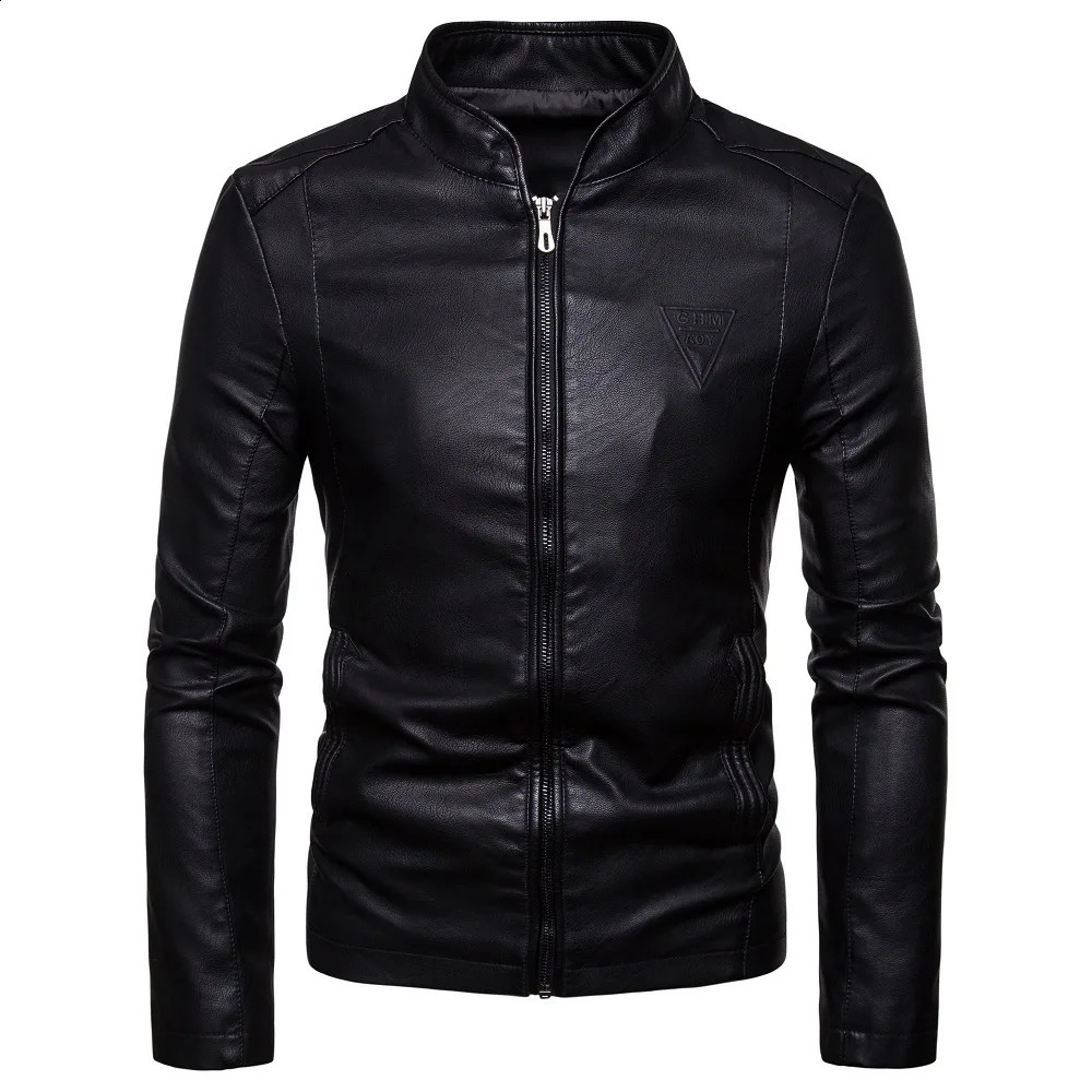 Autumn Leather Jacket Mens Korean Version Slim Fit Stand Up Collar High-end Fashion Leisure Man PU Leather Clothing 240822