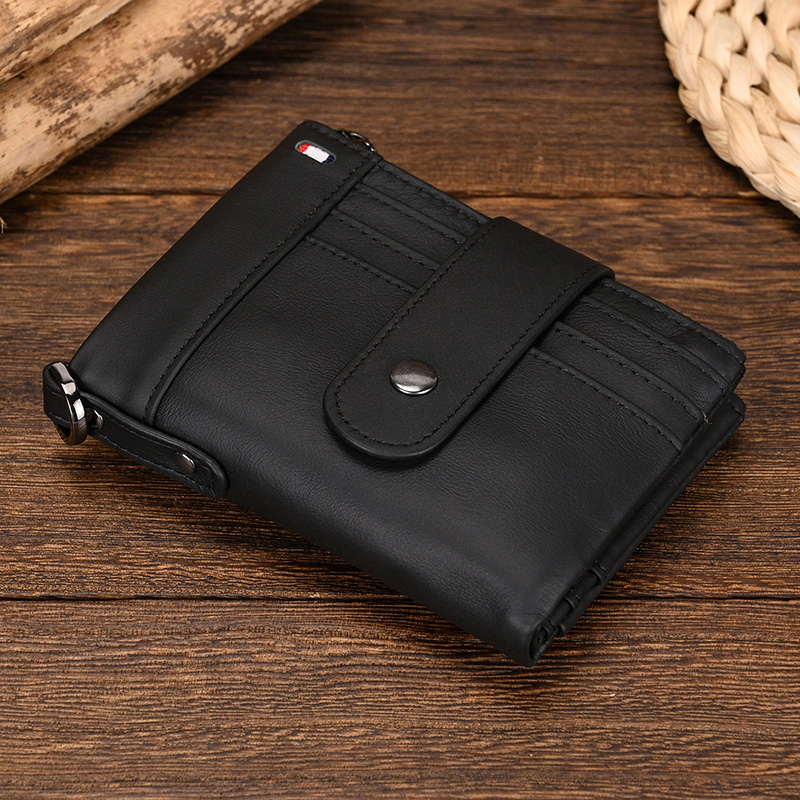 Real Cowskin Wallet Luxury Designer Short Purse Coin Wallet Handmade Card Holder Men Women Business Slim Wallets With Iron Chain