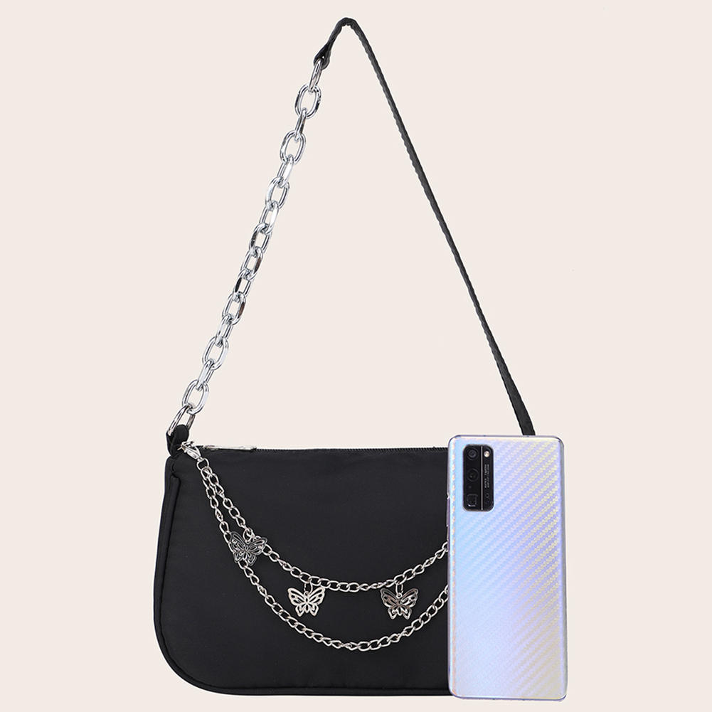 Female Black Nylon Underarm Bags Women Casual Butterfly Chain Shoulder Bag Ladies Japanese and Korean Style Small Handbags