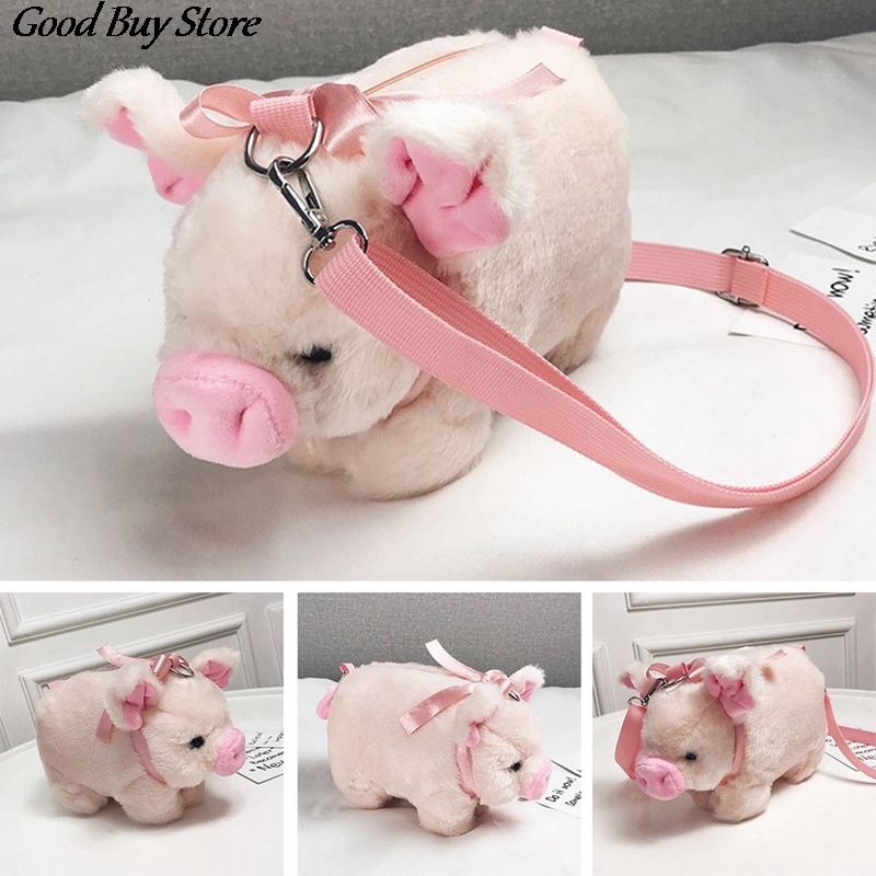 Cute Pig Shoulder Bag Plush Stuffed Animal Crossbody Bags Women Fashion Winter Soft Purse Cartoon Handbags Phone Money Storage