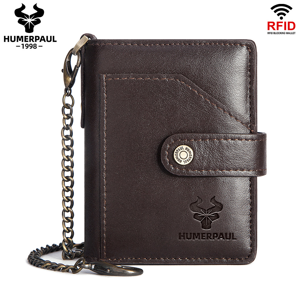 Genuine Leather Small Money Wallets for Men RFID Protected Pop Up Credit Card Holder Aluminium Smart Wallet with Money Clip