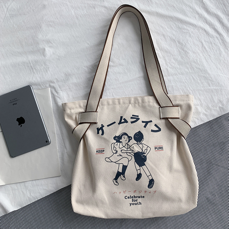 Canvas Tote Bag for Women 2023 Designer Handbag Brand Lady's Shopper Japanese Style Retro Cartoon Anime Print Girls Shoulder Bag