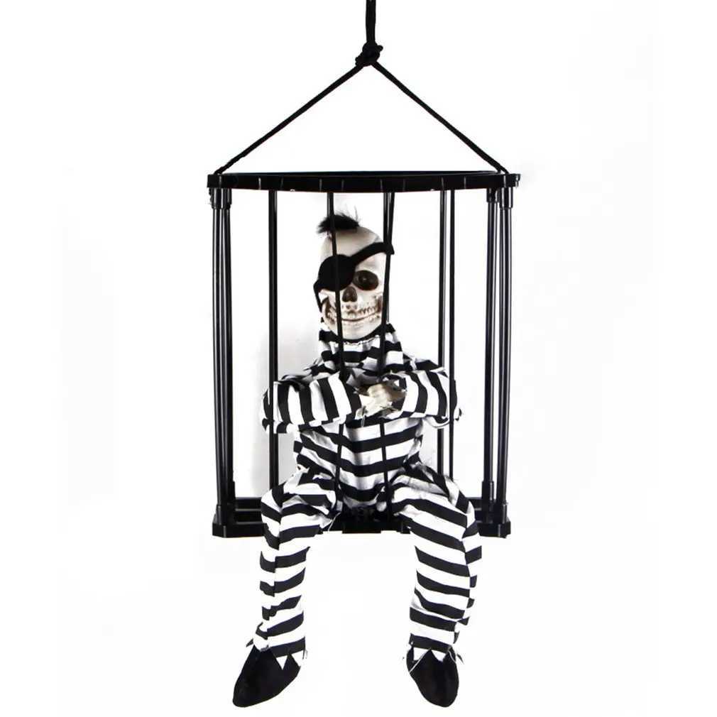 Halloween Decoration Scary Talking Skeleton Prisoner Animatronic Prank With Light Sound Home Motion Light Sensor Halloween Props Y240801