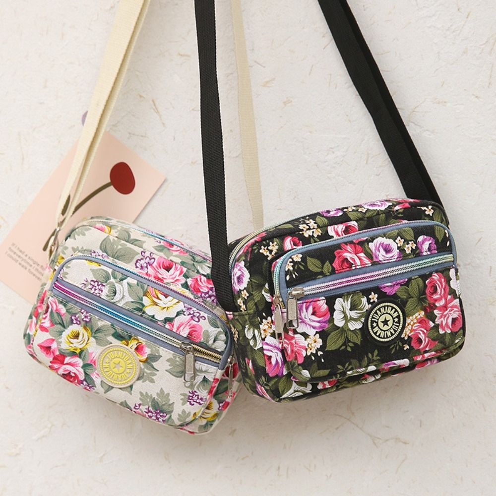Casual Retro Nylon Shoulder Bag Multi Layered Floral Print Mother Handbag Women's Fashion Vintage Flower Crossbody Bags