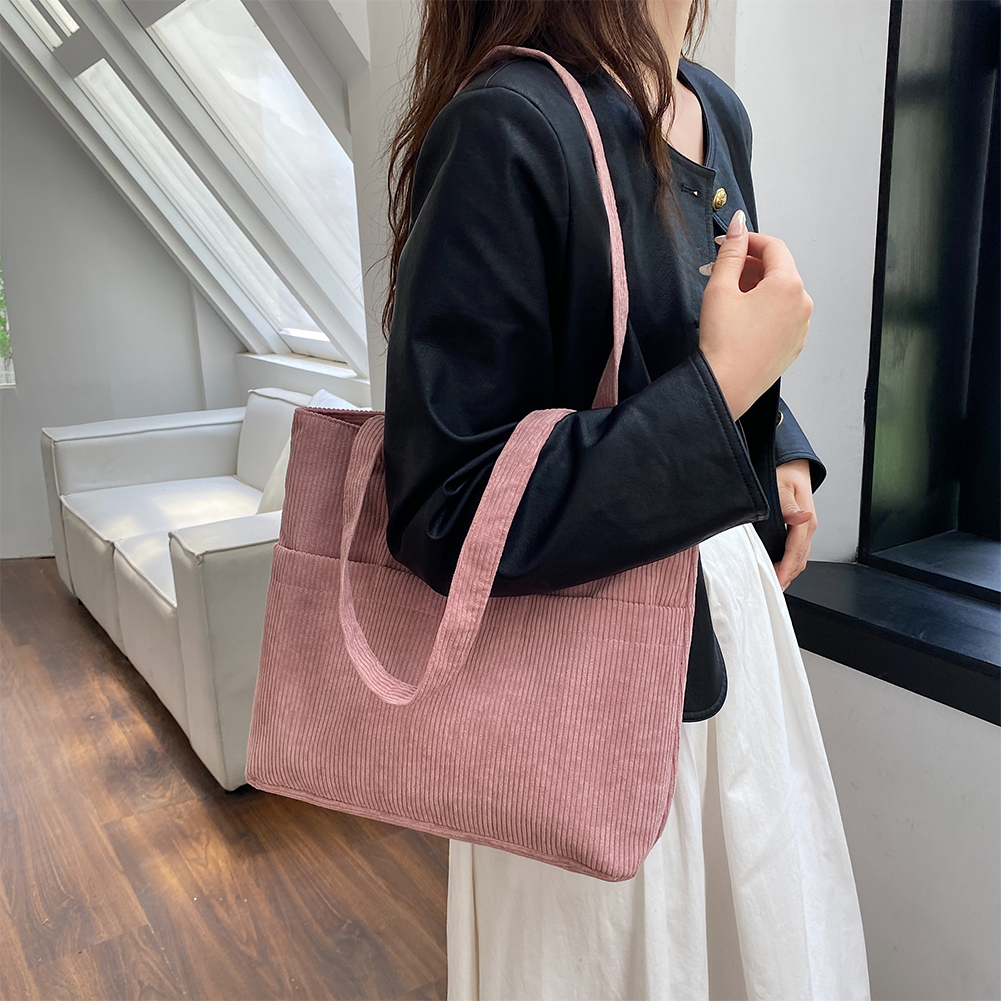 Corduroy Handbags for Women Shoulder Bags Female Soft Environmental Storage Reusable Girls Small and Large Shopper Totes Bag
