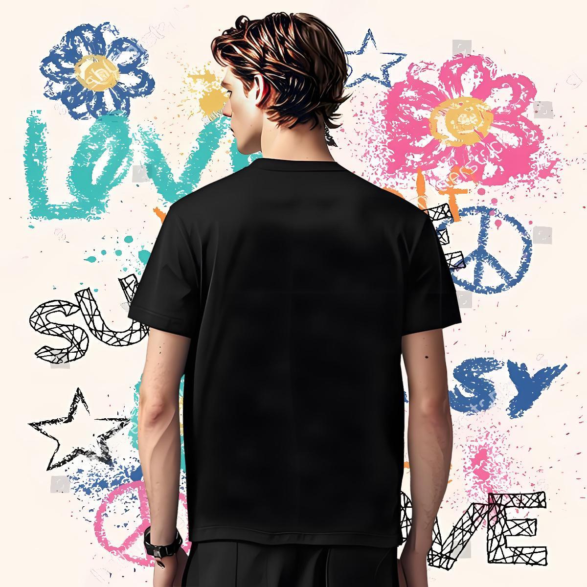 2024 DIY T-Shirts for Men 230g Pure Cotton tree Home Outdoor Tee Shirt Crew Neck Breathable Loose Men Tops Tees Black White
