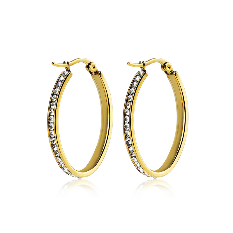 Elegant 18K Real White Gold Crystal Hoop Earrings for Women Rose Gold Plated Austrian Crystal Circle Earrings Popular Quality Width Hoop Clip-on Earri