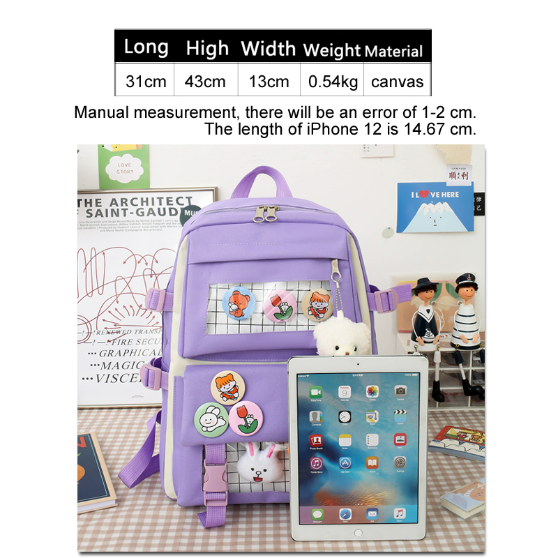 Simple Backpack 4 Piece Set High School Backpack Bags for Teenage Girl 2021 Canvas Travel Women Bookbags Teen Student Schoolbag