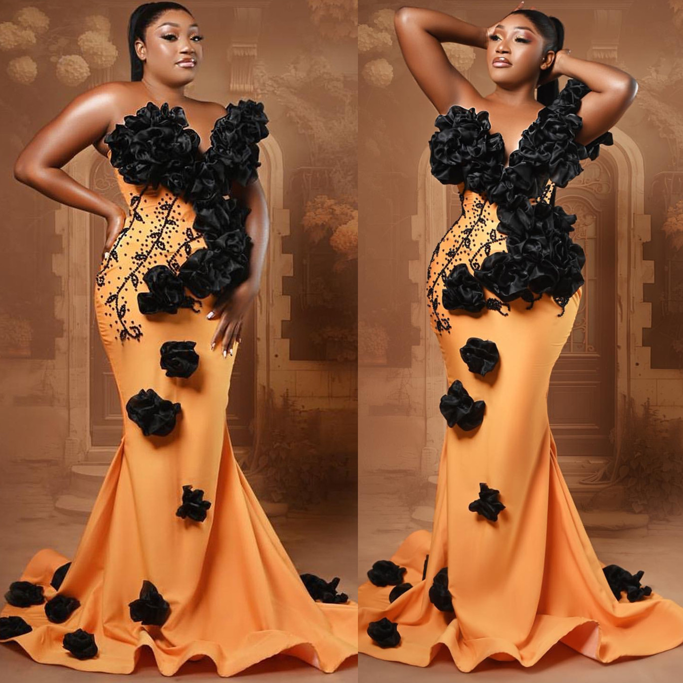 2024 Plus Size Orange Mermaid Prom Dress Satin Promdress wers Beaded Evening Formal Party Second Reception Birthday Engagement Gowns Dresses ZJ640