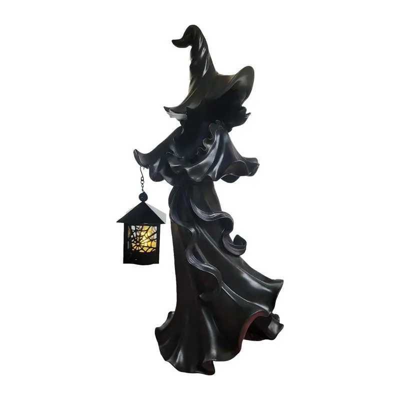 Witch Decoration Lantern Cracker Barrel Ghost Witch Messengers With Lantern Scary Resin Sculpture For Halloween Thanksgiving Y240801