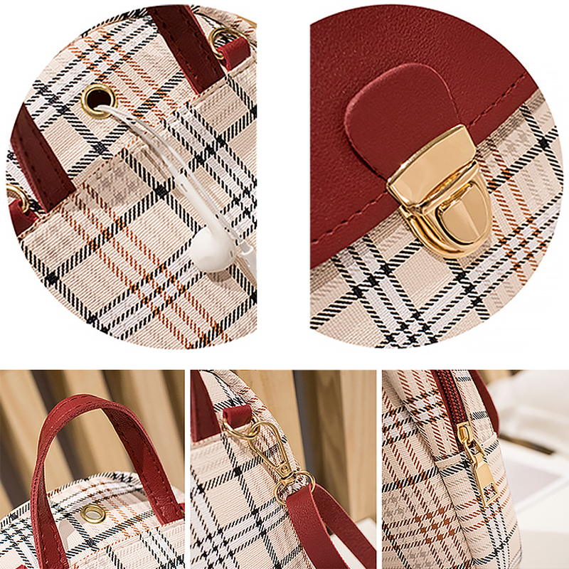 Checkered Shoulder Bag for Women's Korean Version Color Matching Mini Backpack with Fashionable Buckle Crossbody Bag