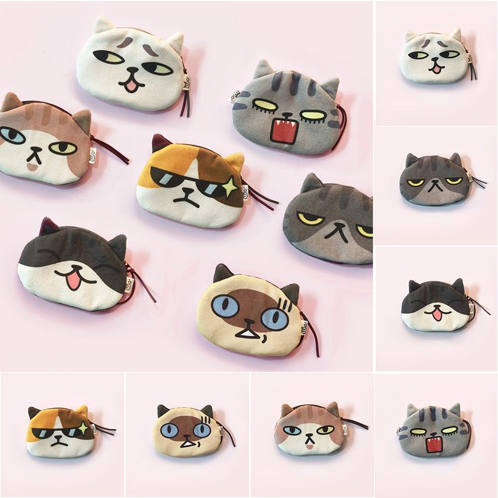 Outdoor Cat Expression Coin Purse Cute Pattern Cartoon Design Cat Earphone Bags Lipstick Cosmetic Bag Children