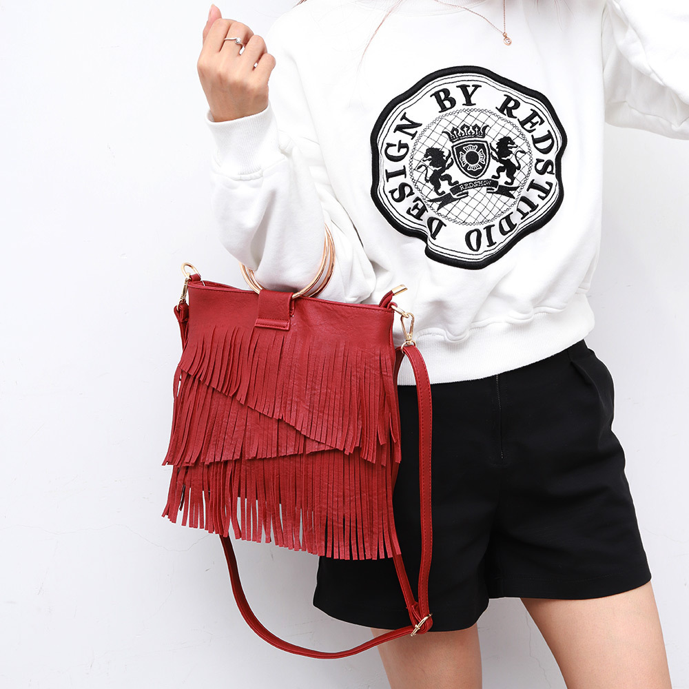 Fashion Hoop handle women handbag Long Tassel female Shoulder Bags Design PU Leather female Messenger Bag Ladies totes Bolsa