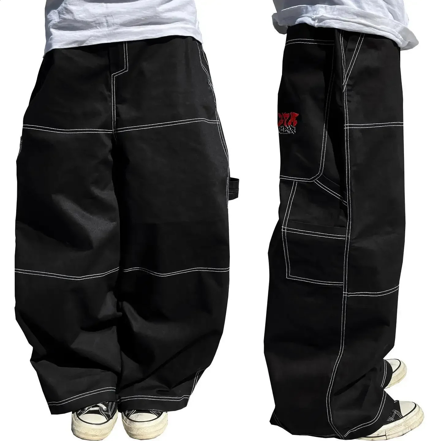 Vintage Letter Embroidery 3pmwear Jeans Hip Hop Luggage Jeans Mens Harajuku Street High Waist Wide Leg Pants 240829