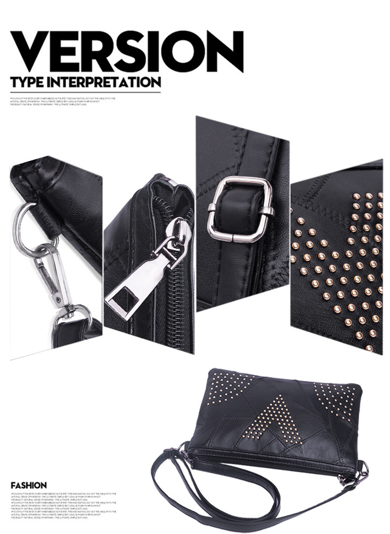 Women's Rivet Shoulder Bag Black PULeather Crossbody Bag Enveloped Daily Small Messenger Bags Shopping Lady Handbag