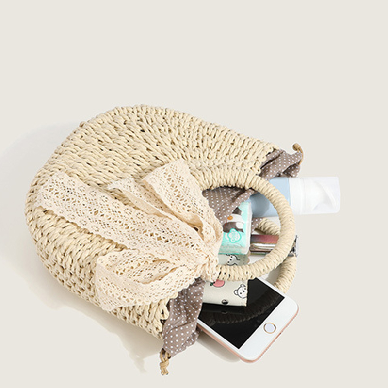 Summer New Simple Handheld Straw Woven Bag Women's Personalized Solid Color Half Round Shoulder Crossbody Travel Vacation Bag
