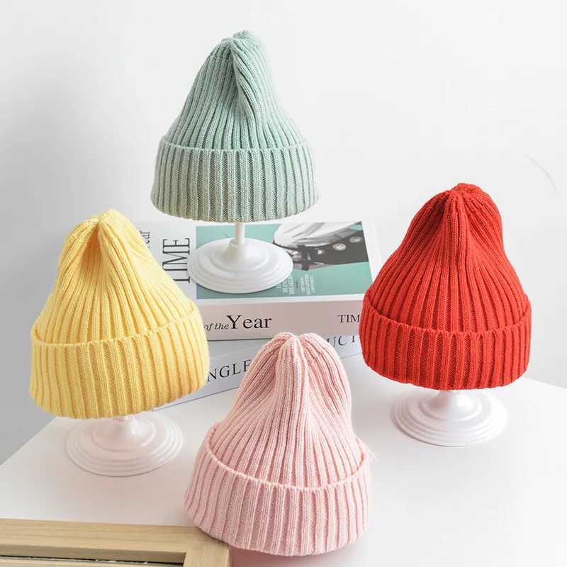 Solid Color Woolen Knitted Hat Children Winter Warm Beanie 6-36M Boy Girl Toddler Ear Protection Pullover Cap Kid Crochet BonnetXJ241213