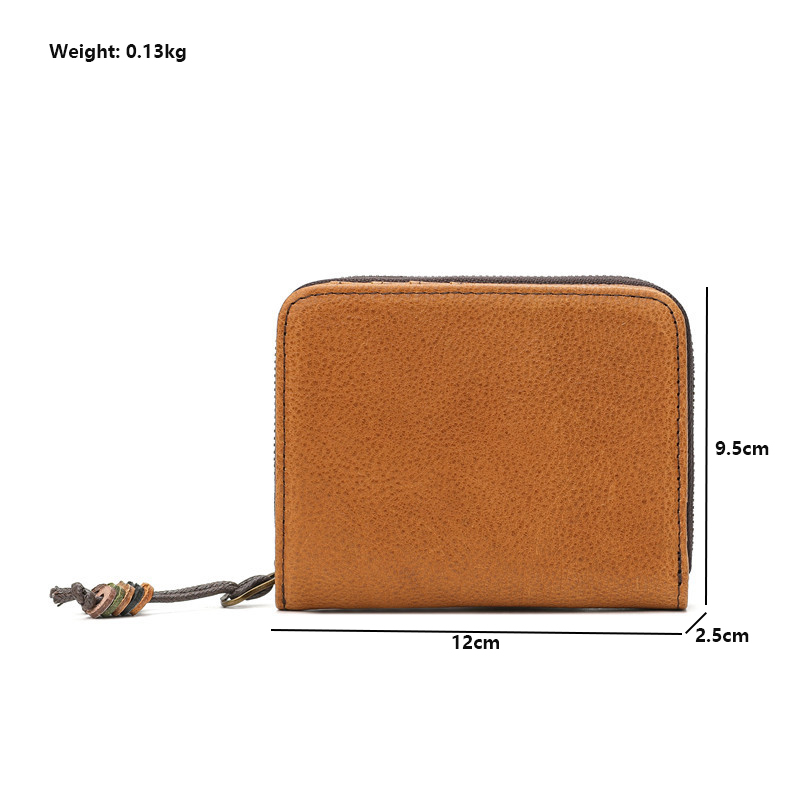 Genuine Leather Wallet For Men Women Original Cowhide Vintage Short Bifold Men's Purse Card Holder With Zipper Coin Pocket Bag