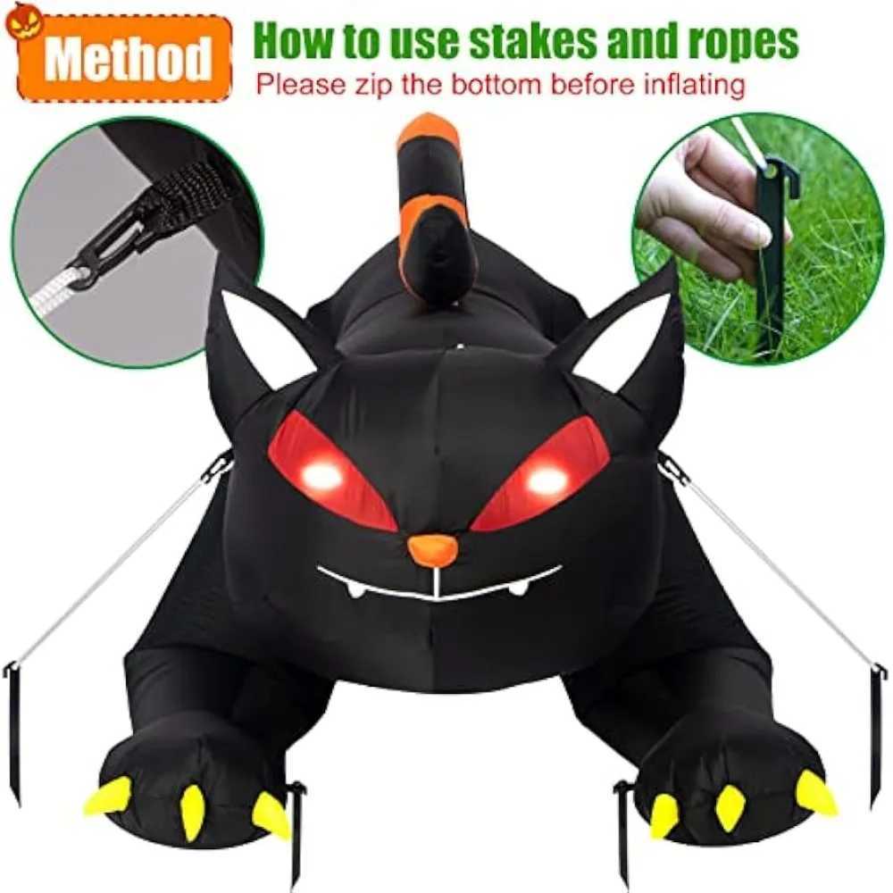 7FT LED Black Cat Halloween Inflatable Decoration Built-in LED Lights Inflatable Model Outdoor Ornament Party Garden Decor Y240801