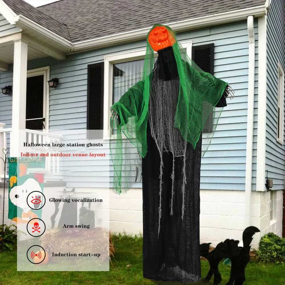 Halloween Party Holiday DIY Decorations Outdoor Hanging Pumpkin Decor with Swinging Hands Sounds Lights Sound Control Design Y240801