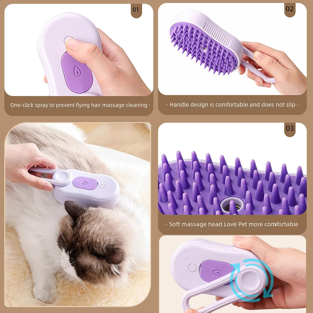 2025 new 3 in 1 Pet Steam Brush for Cats Electric Spray Cat Comb Cleaning Massage Dog Hair Remover Grooming Puppy Accessories