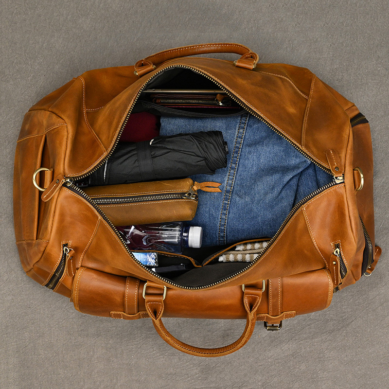 Vintage Fashion Handbags For Men Genuine Leather Travel Duffles Travelling Shoulder Bag Cowskin Hand Luggage Bags Large Duffle