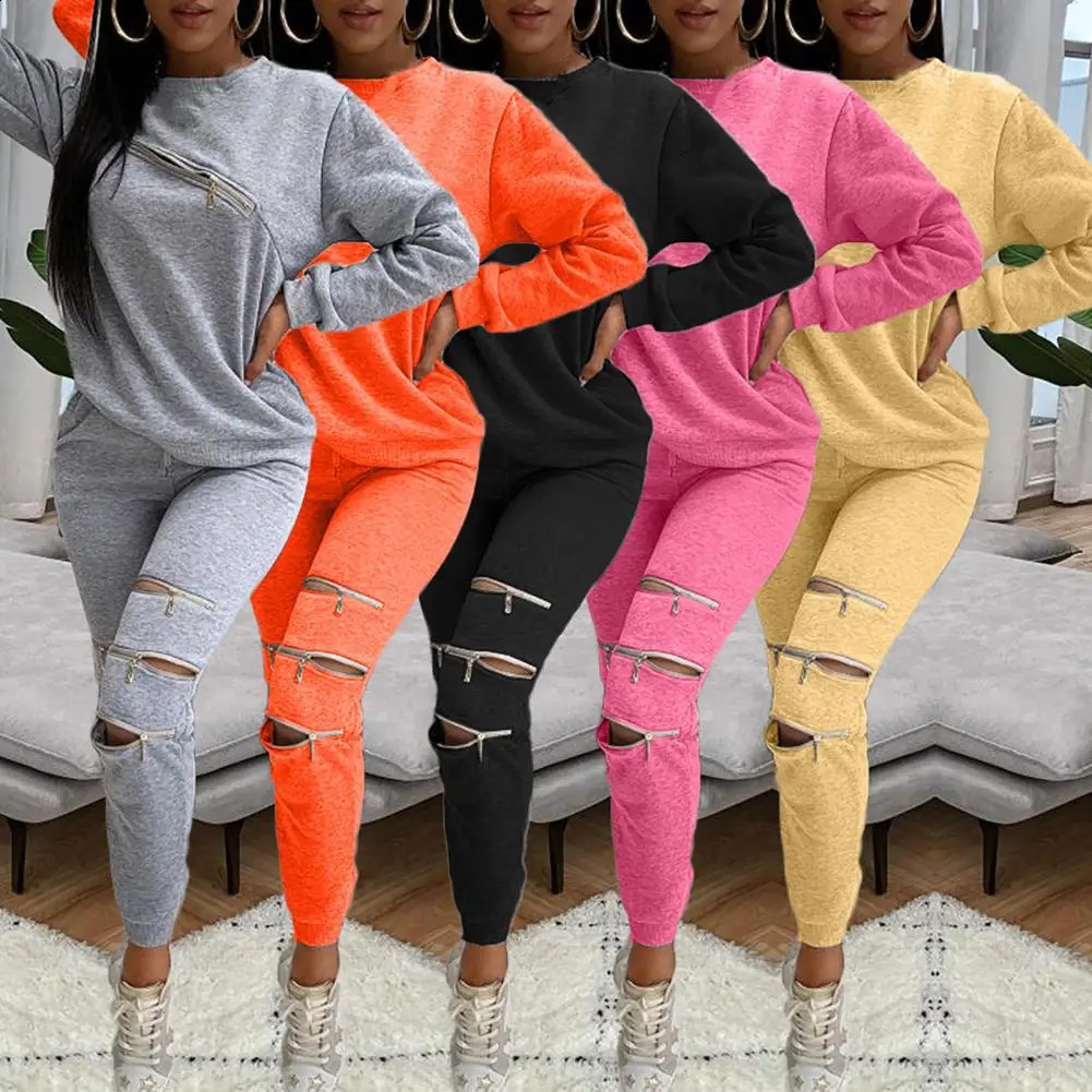 Summer Streetwear 2piece set Tracksuit womens long sleeved leggings top blue matching 241007