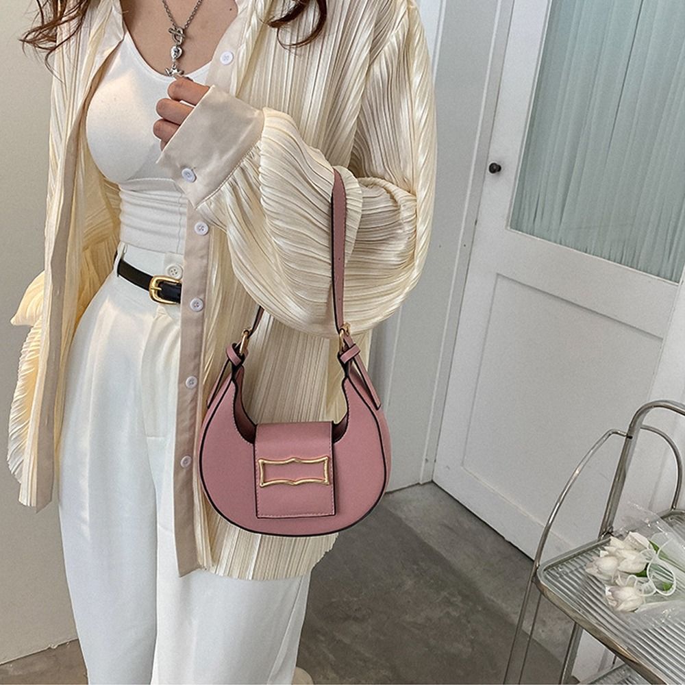 Fashion Women's Simple Solid Metal Buckle Shoulder Bag Casual PU Tote Bags Girls Hasp Handbag