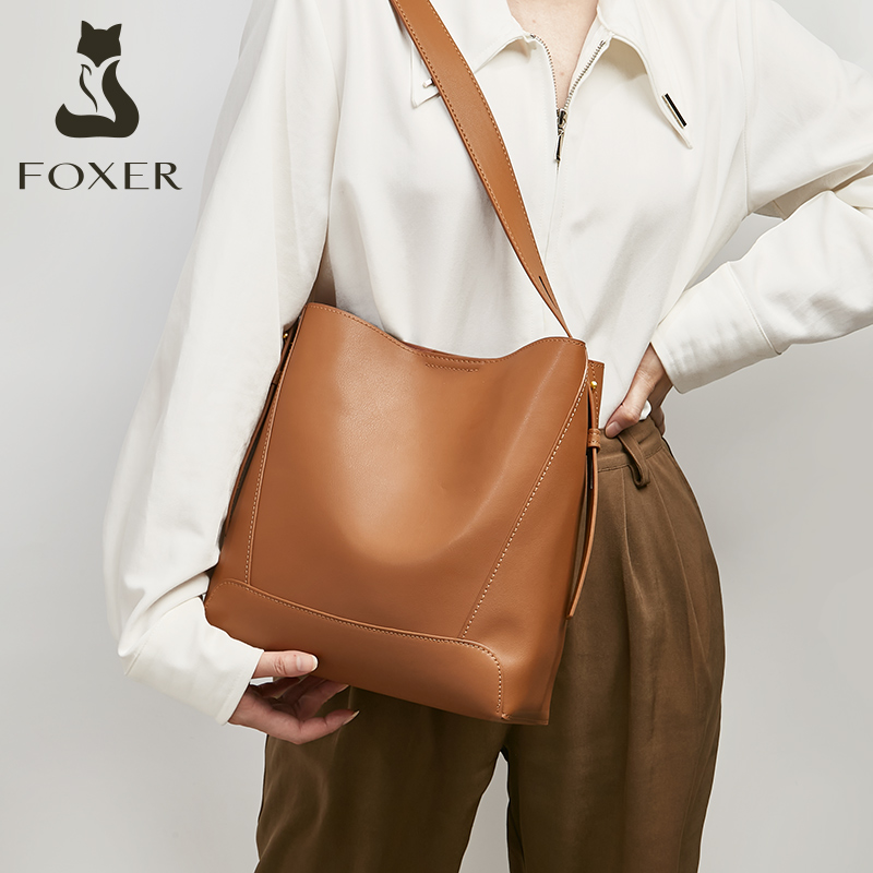 FOXER 2024 Classic Split Leather Shoulder Crossbody Bag Large Capacity Office Handbag Lady Fashion Women Commuter Messenger Bags