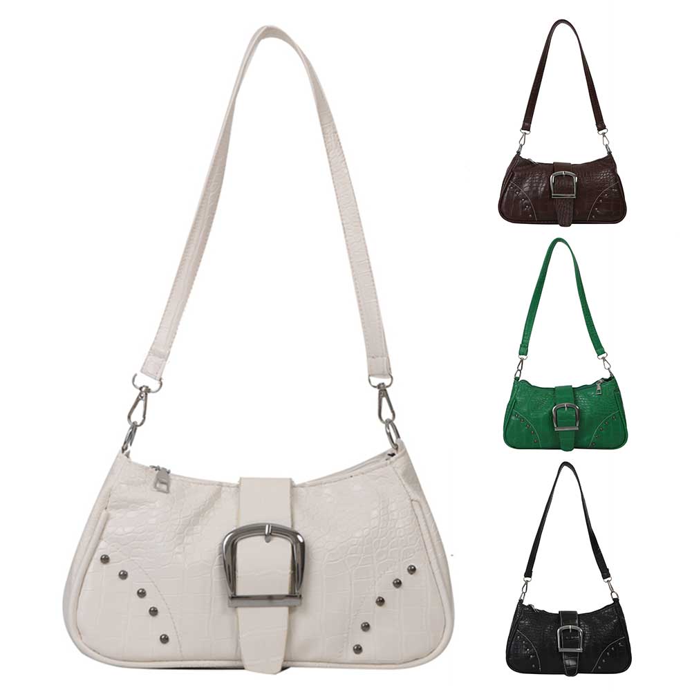 Women Shoulder Bag Rivets PU Leather Fashon Ladies Handbags Y2K Punk Summer Simple Casual Alligator Pattern Trends Handbags
