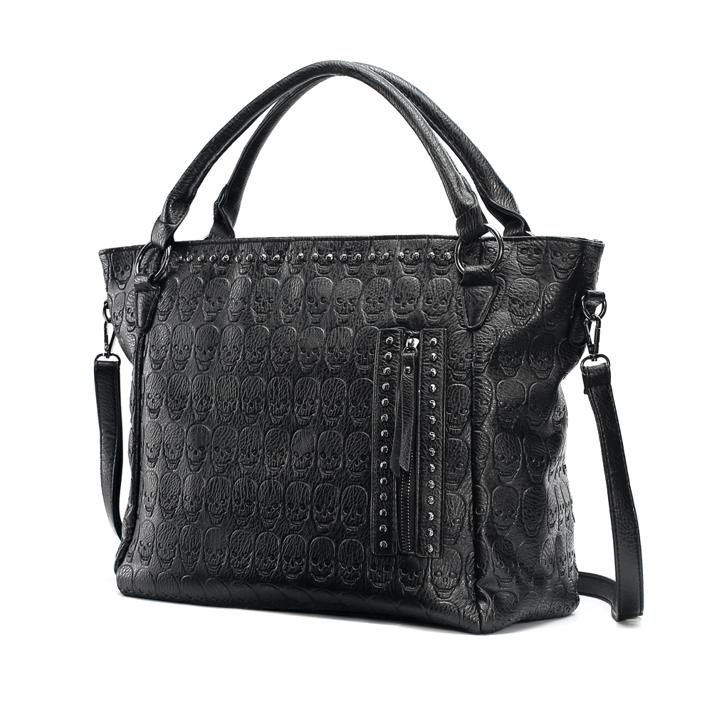 Annmouler Brand Women Large Capacity Bags Pu Leather Black Handbag Punk Skull Tote Bag Dress Tote Bag 2022 New Crossbody Bags