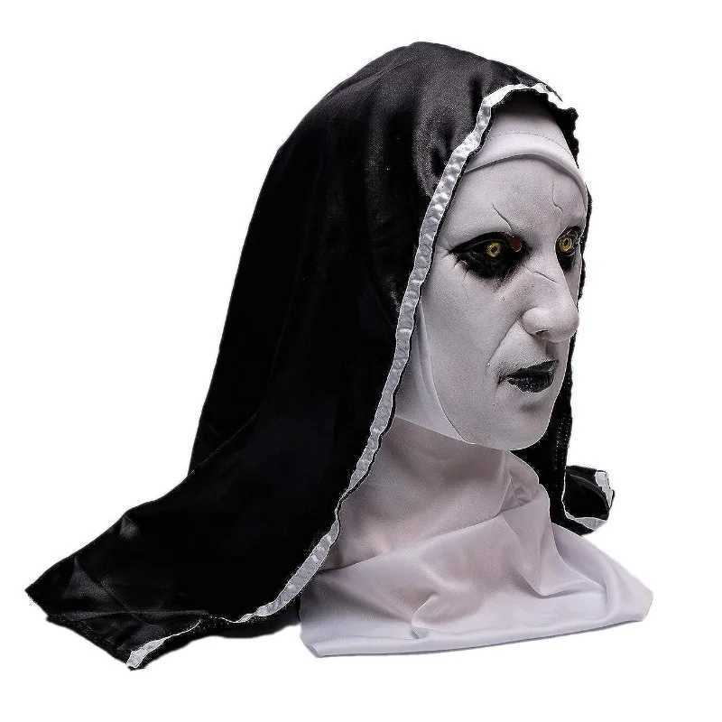 Scary Nun Mask Costume Horror Full Head Mask with Scarf Adult Creepy Costumes Party Props Plastic Ghost Latex Nun Dress Up MaskXJ240802