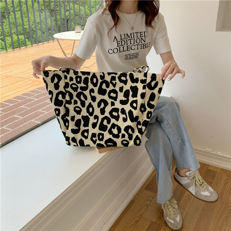 Korean Chic Big Casual Tote Bag Leopard Shoulder Bag Ladies Canvas Bag New 2023 Shopping Bag Bolsa Mujer