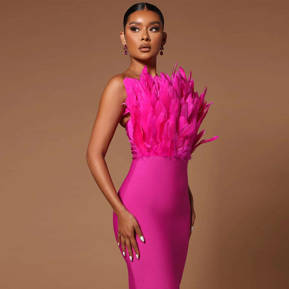 24 womens backless Fashion feather strapless tight wrap dress bandage dress party evening dress short skirt