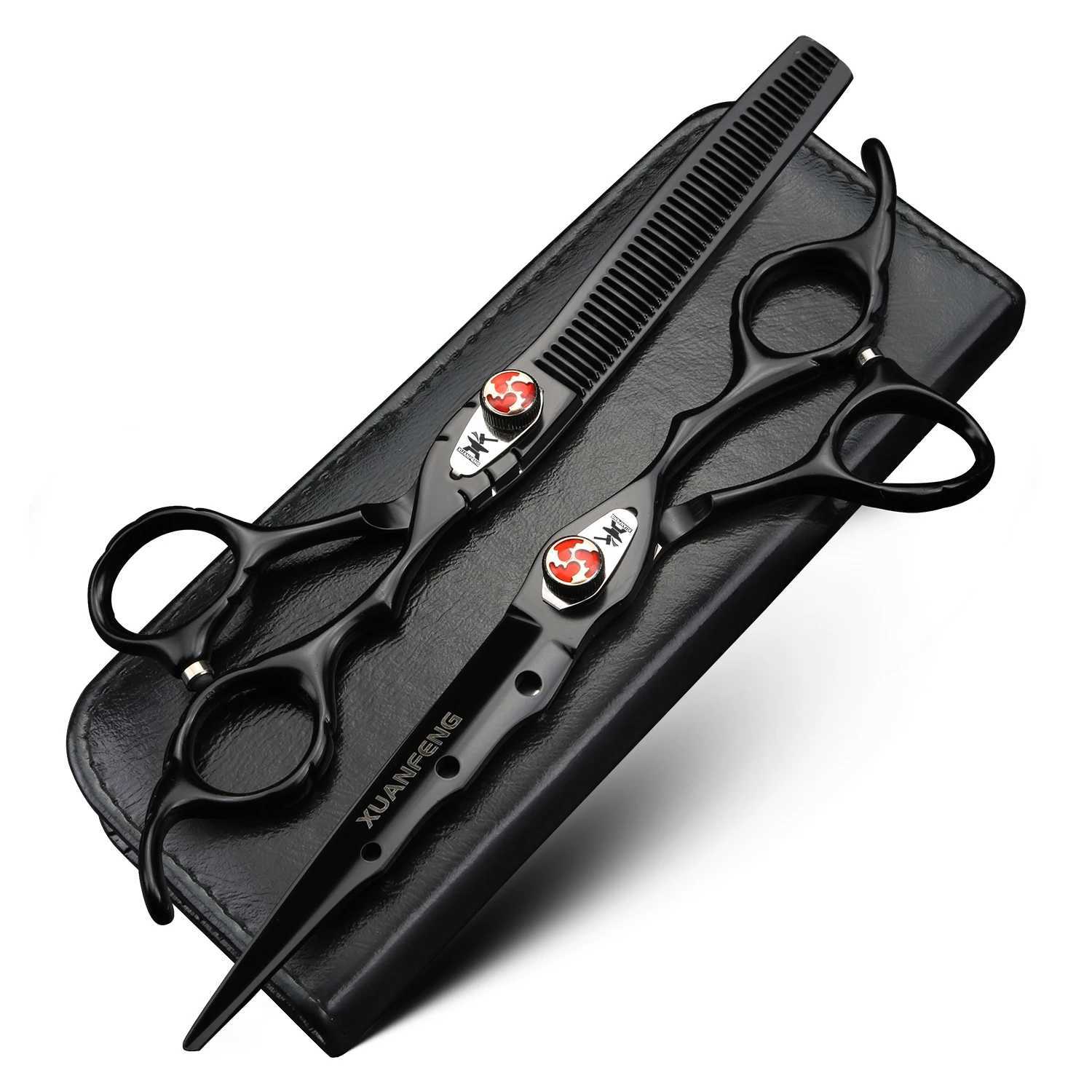 New Arrival 7.0-inch black hair scissors Japanese 440C steel scissors and thin scissors Z241213