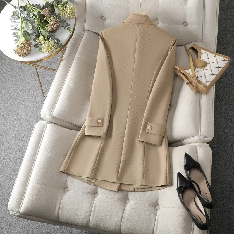 Autumn winter jacket womens long coat khaki coffee black office formal business 240827