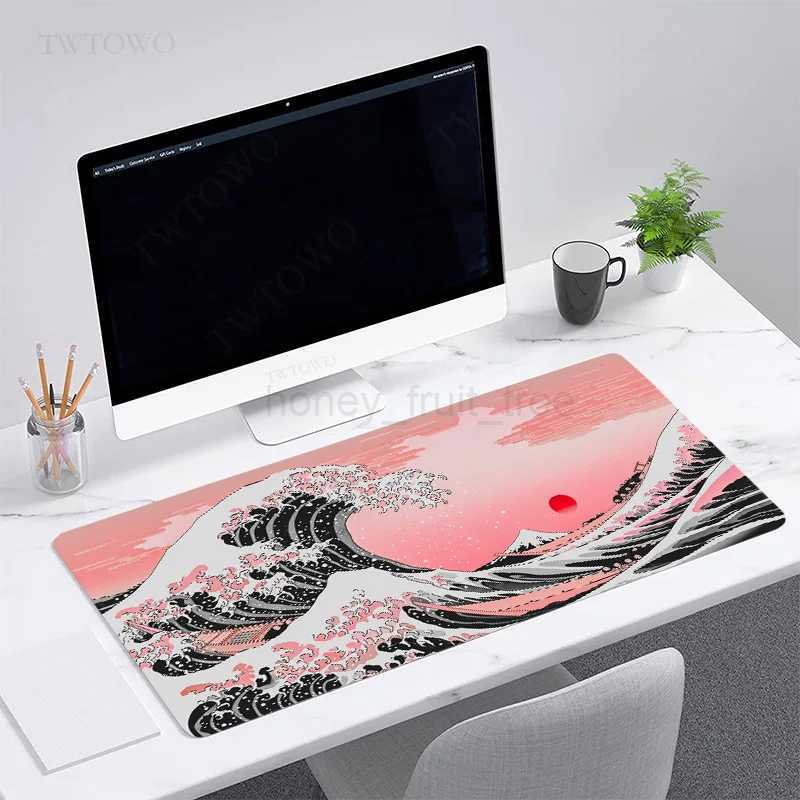 Pink Japanese Waves Mouse Pad Gaming XL Custom Home Large New Mousepad XXL Desk Mats Non-Slip Carpet Soft Computer Mouse MatsM240802