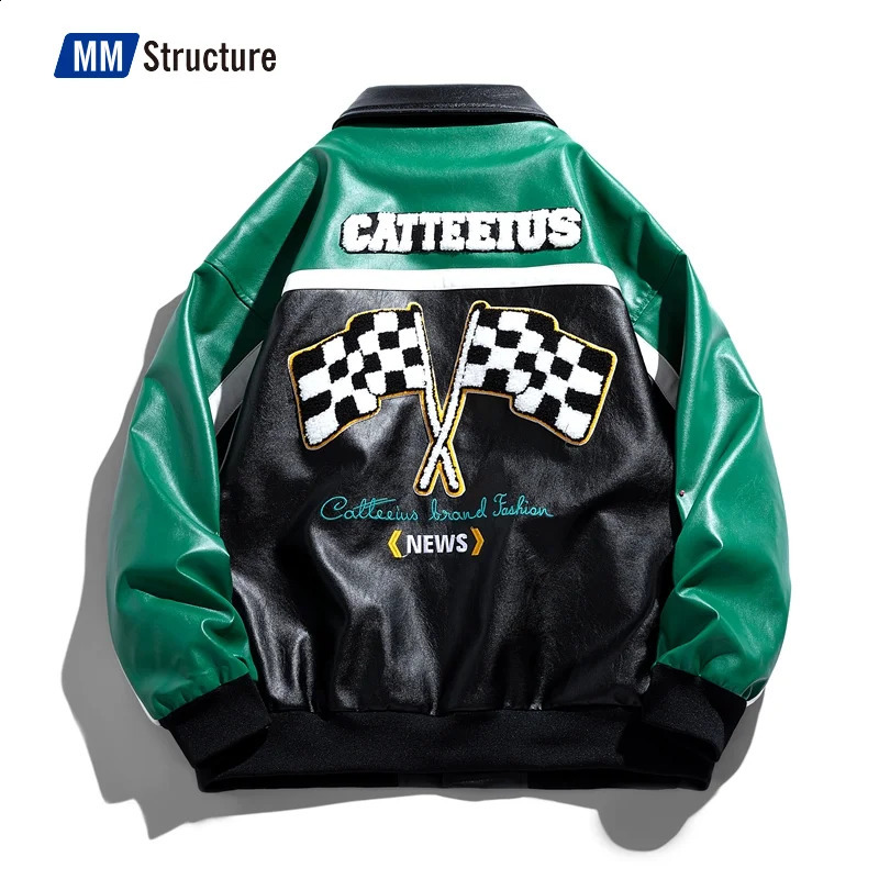 Unisex Embroidery Varsity Leather Jacket Harajuku Patchwork Streetwear Men Vintage College Coat Combination Patch Bomber Jacket 240822