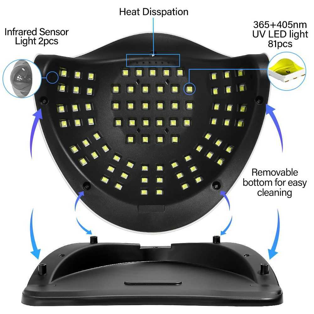 380W 81LEDS UV LED Nall Lamp Nall Dryer for Gel Pollsh 4 Settlng Tlmers UV Nall Lamp Professlonal Nall Llght Automatlc SensorCL240731