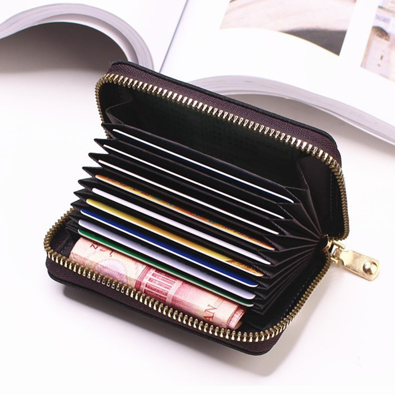 Business Men Card Holder Wallet Leather Bank/ID/Credit Card Wallet Blocking Credit Card Bag Zipper Case Coin Purse