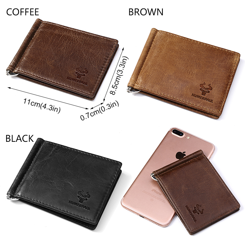 Ultra-thin Men's Money Clip Wallet Vintage Genuine Leather Bifold Card Holder Purse Mini High Quality Male Money Purse Cartera