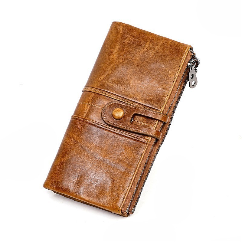 Men Purses Long Zipper Genuine Leather Male Clutch Bags With Cellphone Holder High Quality Card Holder Wallet
