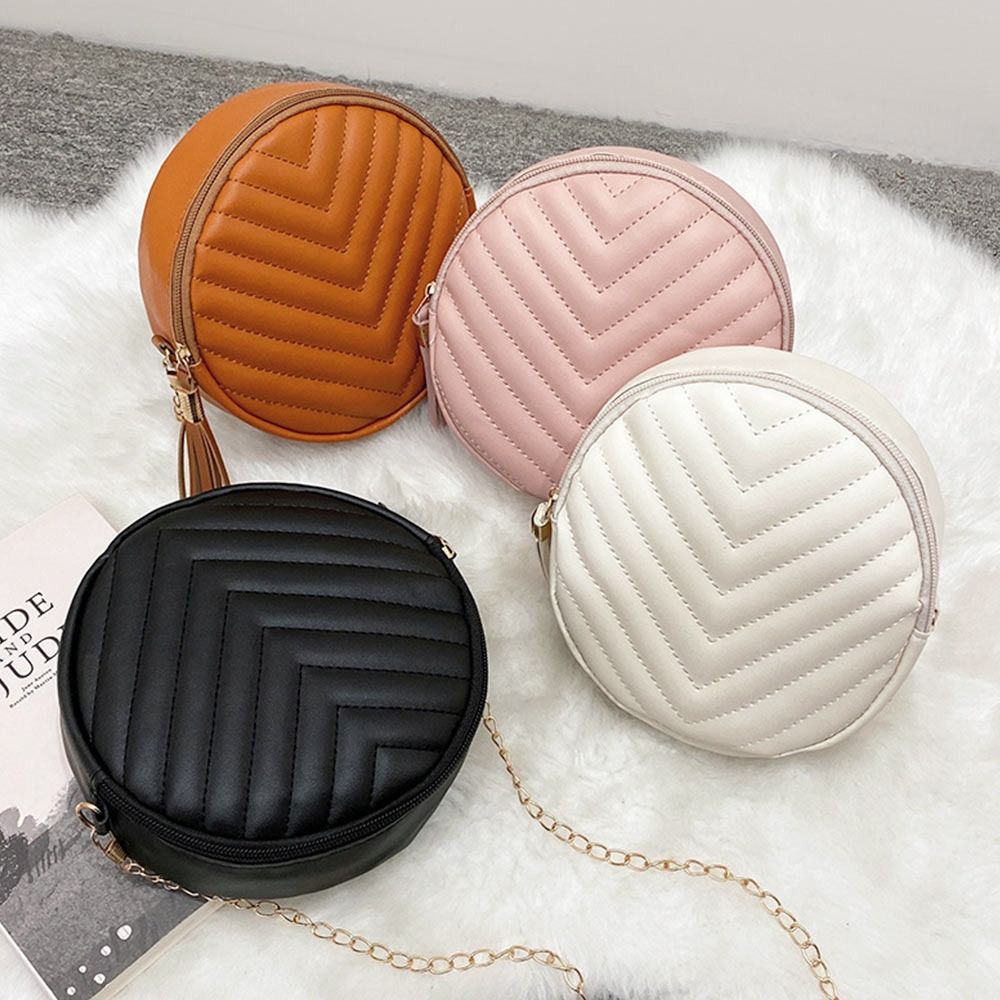 Fashion Women Round Bag PU Leather Women's Circular Crossbody Shoulder Bags with Tassel Ladies Purse Female Handbag