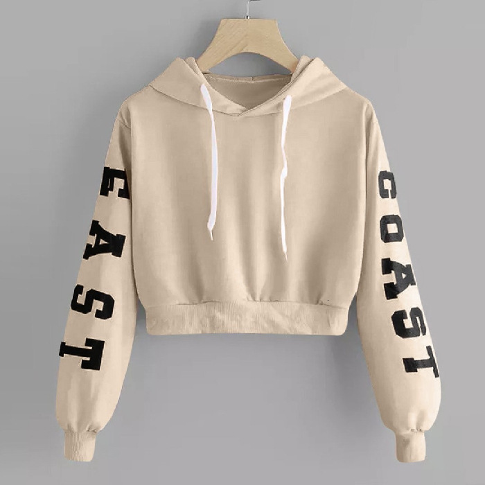 Autumn and winter short hoodies, long sleeved loose hooded printed sexy top, fashionable oversized women's clothing F8.2#21