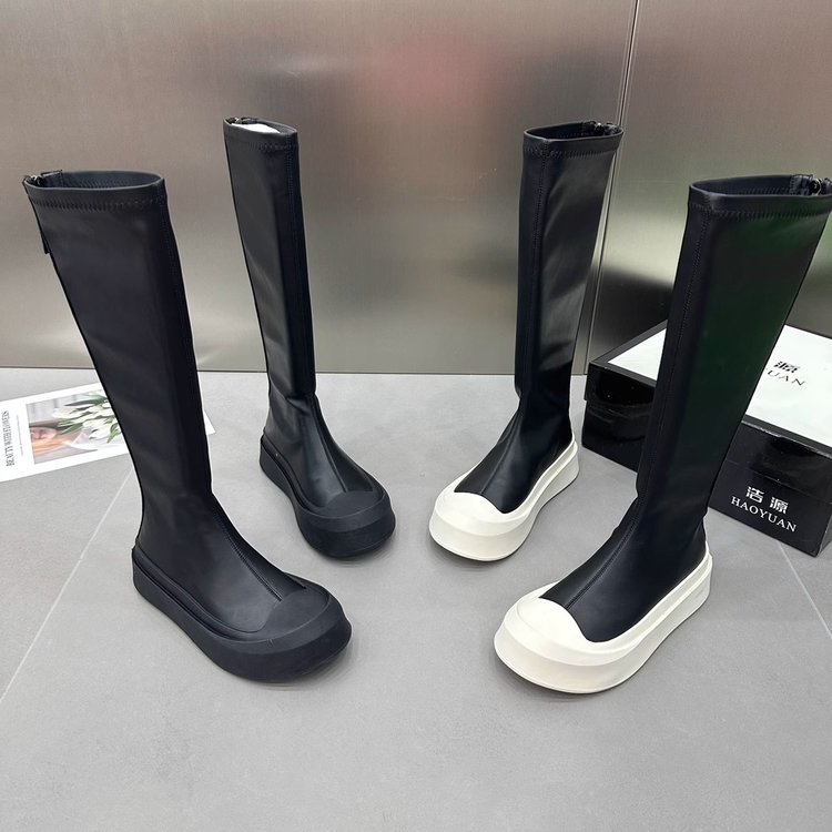 Ladies Women Ankle Shoes Slip On Mid Calf Boots Platform Soft PU Leather Long Boot Footwear Woman Fashion Spring Winter 15f3