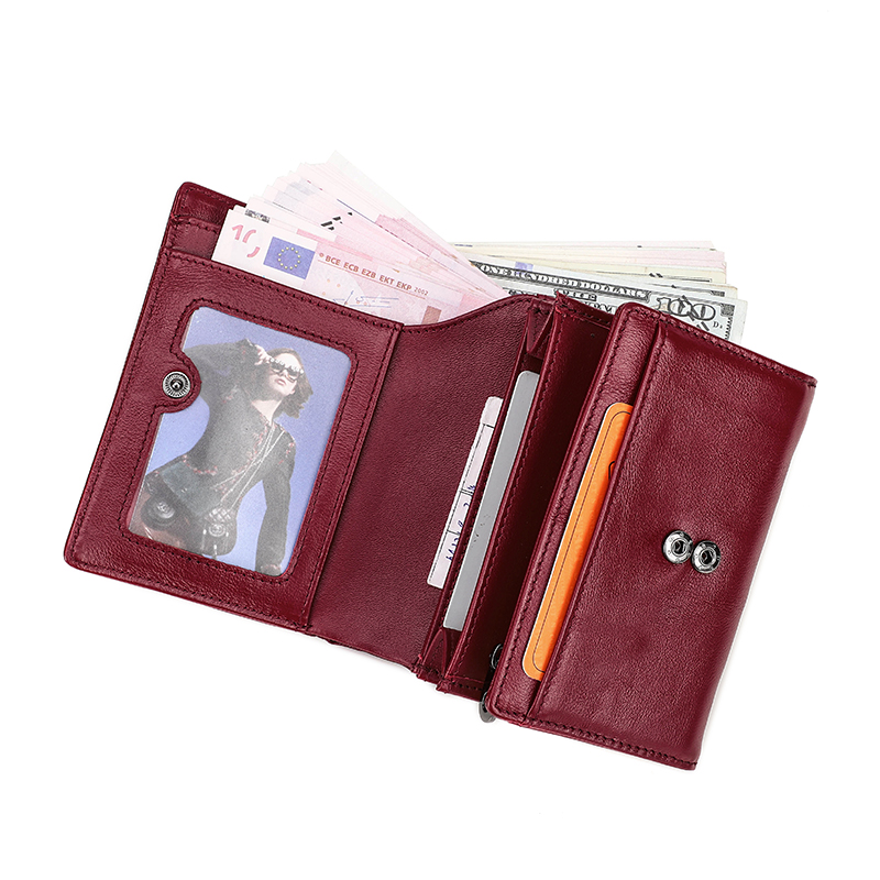 CONTACT'S Genuine Leather Women Wallets Luxury Designer Short Bifold Fashion Women's Purses Card Holders Coin Purses Female Bags