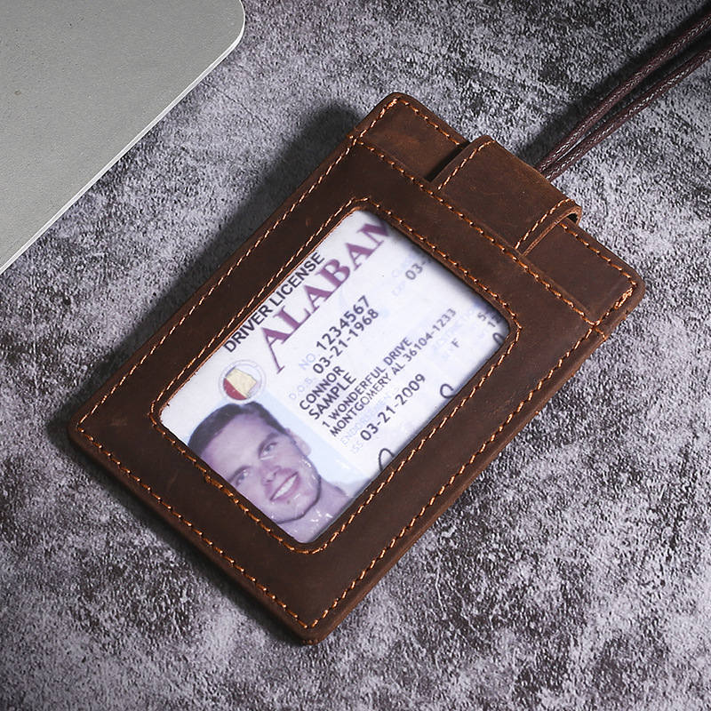 Jeemns Multifunctional Card Holder Genuine Leather Cowhid Business Work Name Card Case Id Badge Lanyard Holder Rope