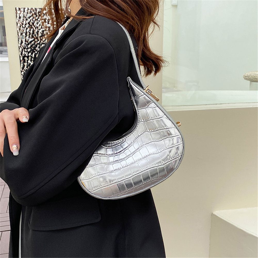 Women's Crocodile Grain Underarm Bags PU Fashion Shoulder Bag Cute Simple Handbags Female Purses