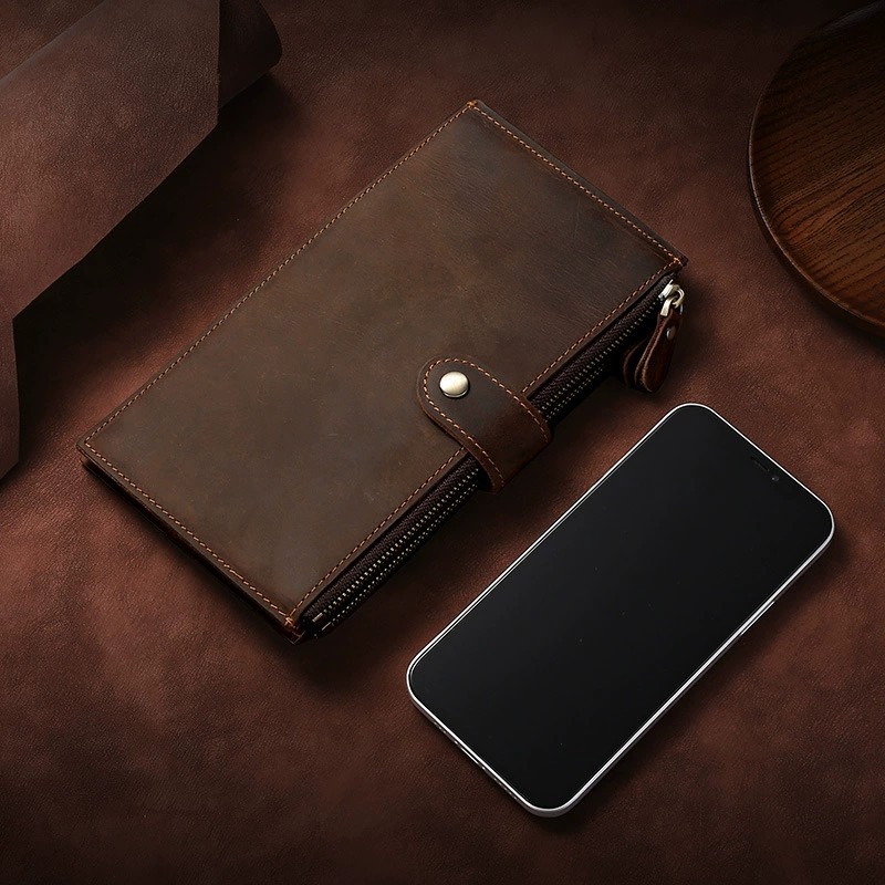 Men's Luxury Wallets Wallet Clips Leather Money Clip Cardholder Long Multi Card Slot Zip Holders Dolars Man Genuine Cash Mens I