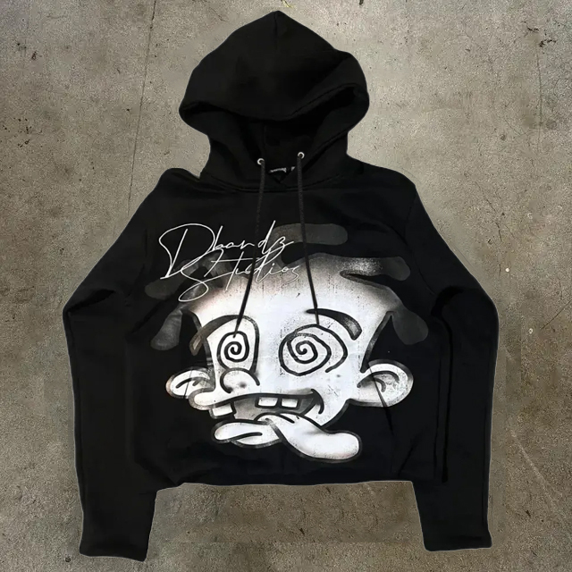 Mens Hoodies Harajuku Hoodie Hip Hop Cartoon Graphic Print Black Oversized Pullover Goth Men Women Fashion Casual Loose Sweatshirt